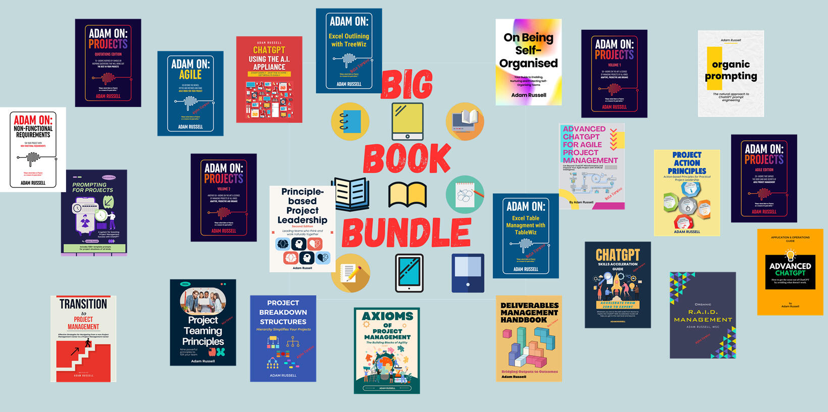 a snapshot of Adam Russell books in progress as at November 2023